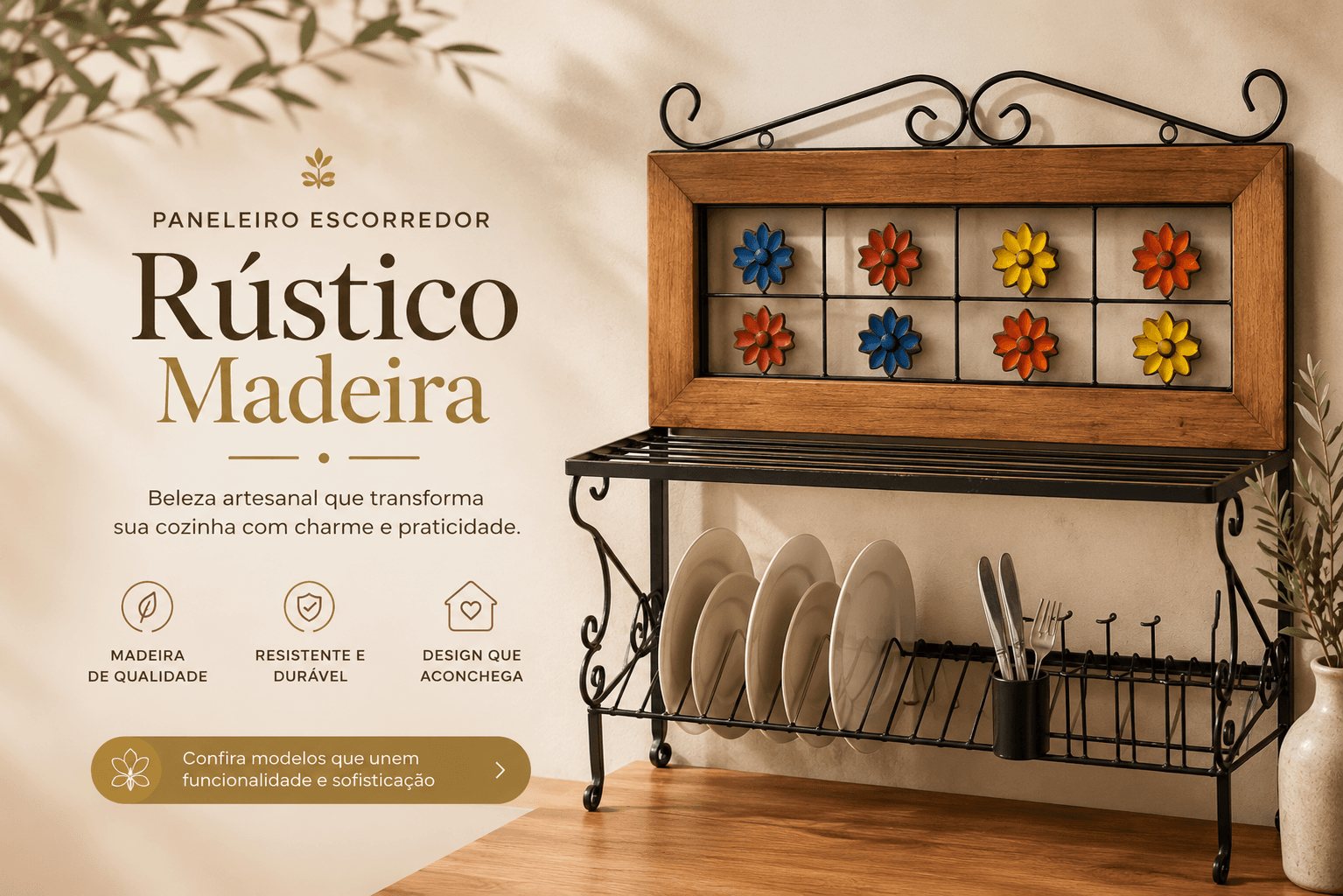 Paneleiro escorredor rústico madeira